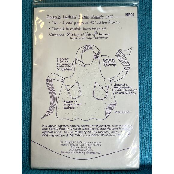 Mary Mulari Church ladies apron sewing pattern - Picture 2 of 2